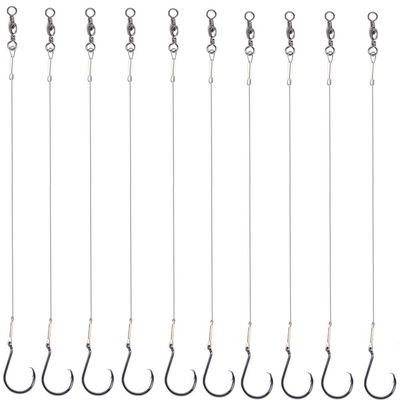 10pcs Extra Strong Offset Circle Hooks Saltwater,Fishing Hook Rig,Sport Fishing Hooks with Leader Black Nickel Coated High Carbon Steel Octopus Fishing Hooks-Size 1#-10/0# (Hooks with Leader, 9/0#)