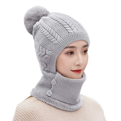 3 in 1 Knit Beanie Neck Gaiter Mouth Wrap Women Winter Thermal Fleece Liner Skull Cap Neckerchief Mufflers Face Bandana Windproof Cycling Camping Ski Full Hood Cap Balaclava Headwear Gray