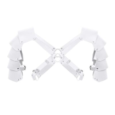 YOOJIA Mens Knight Shoulder Armor Steampunk Body Chest Harness Adjustable PU Leather Cape Shrug Gothic Cosplay Costumes White Type D One Size