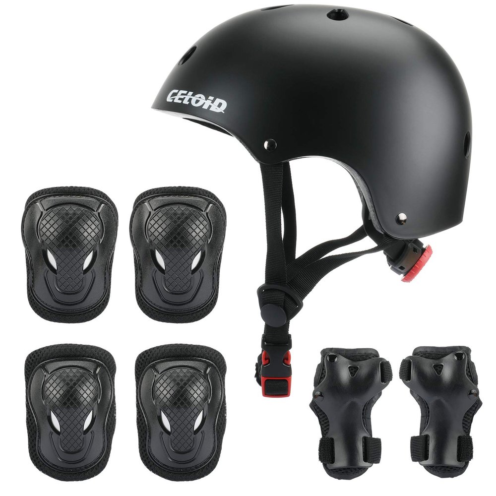 CELOID Kids Helmet Pad Set,Adjustable Kid Skateboard Bike Helmet Knee & Elbow Pads Wrist Guards 5-8 years Child Protective Gear Set for Girls Boys Bicycle Bike Roller Skating Scooter Rollerblade Sport