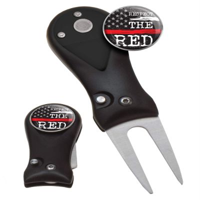 Clip Wipes Fire Department Divot Tool and Ball Marker | Switchblade Style | & Firefighters Ball Markers (Black-Respect-1)