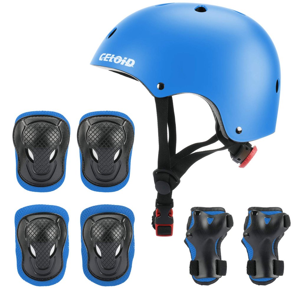 CELOID Kids Helmet Pad Set,Adjustable Kid Skateboard Bike Helmet Knee & Elbow Pads Wrist Guards 5-8 Years Kids Protective Gear Set for Girls Boys Bicycle Bike Roller Skating Scooter Rollerblade Sport