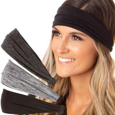 Hipsy REGULAR Size, Adjustable & Stretchy Xflex Wide Headbands for Women Girls & Teens (Black/Grey/Charoal REGULAR Size Xflex 3pk)