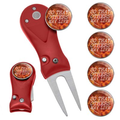 Clip Wipes Fire Department Divot Tool and Ball Marker | Switchblade Style | & Firefighters Ball Markers (Red-Others-5)