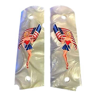 Compatible Replacement for 1911 Pearl Full Size Grips w/UV Printed HD Image of Latest Patriot