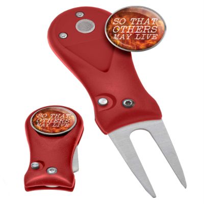 Clip Wipes Fire Department Divot Tool and Ball Marker | Switchblade Style | & Firefighters Ball Markers (Red-Others-1)