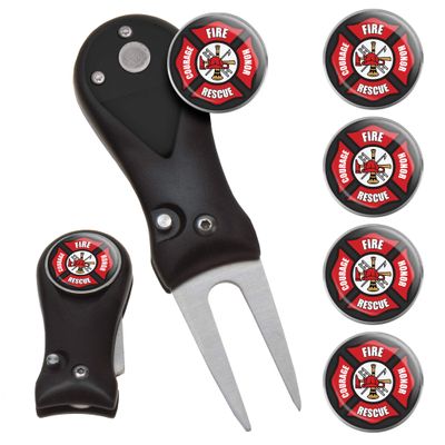 Clip Wipes Fire Department Divot Tool and Ball Marker | Switchblade Style | & Firefighters Ball Markers (Black-Seal-5)