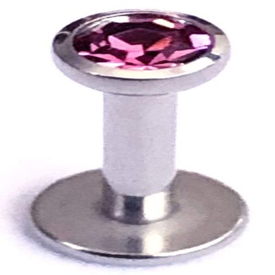 16g 18g 16 18 Gauge 316L Stainless Steel Lip Labret Stud Ring Monroe 3mm Pink CZ Crystal Internally Internal Threaded Body Piercing Jewelry 1/4 5/16 3/8 7/16 1/2 (18g-1/4" Long-3mm Crystal)