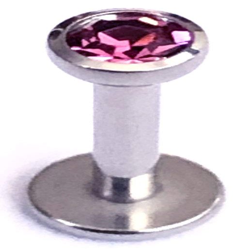16g 18g 16 18 Gauge 316L Stainless Steel Lip Labret Stud Ring Monroe 3mm Pink CZ Crystal Internally Internal Threaded Body Piercing Jewelry 1/4 5/16 3/8 7/16 1/2 (18g-1/4" Long-3mm Crystal)