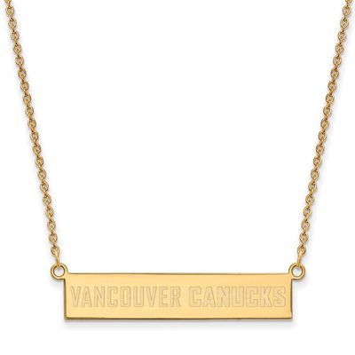 LogoArt Sterling Silver 14k Yellow Gold Plated NHL Vancouver Canucks Small Bar Necklace, 18 Inch