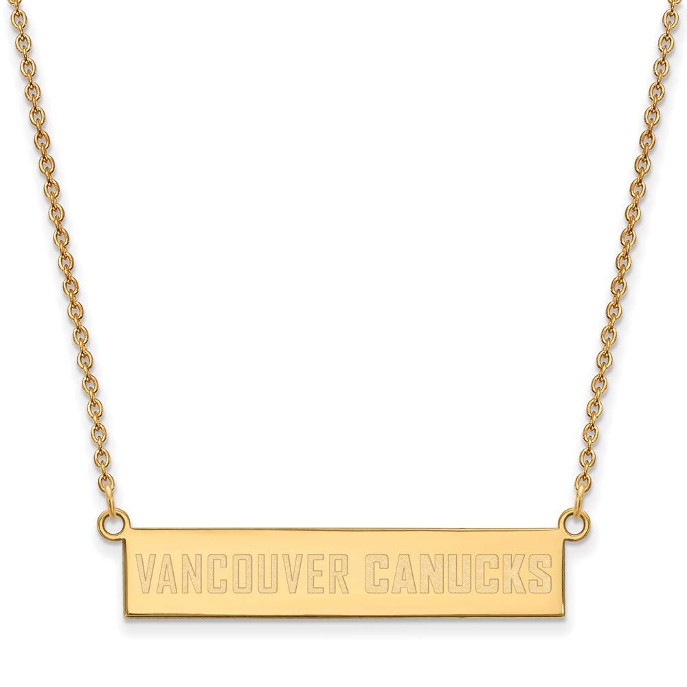 LogoArt Sterling Silver 14k Yellow Gold Plated NHL Vancouver Canucks Small Bar Necklace, 18 Inch