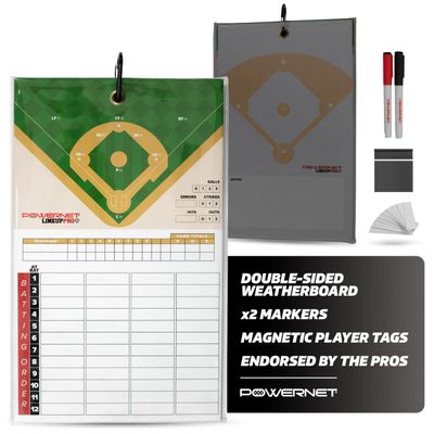PowerNet Magnetic Softball & Baseball Lineup Board for Dugout, Waterproof Double Sided Communication Board with Fence Clip, Includes Dry Erase Markers & Player Name Tags