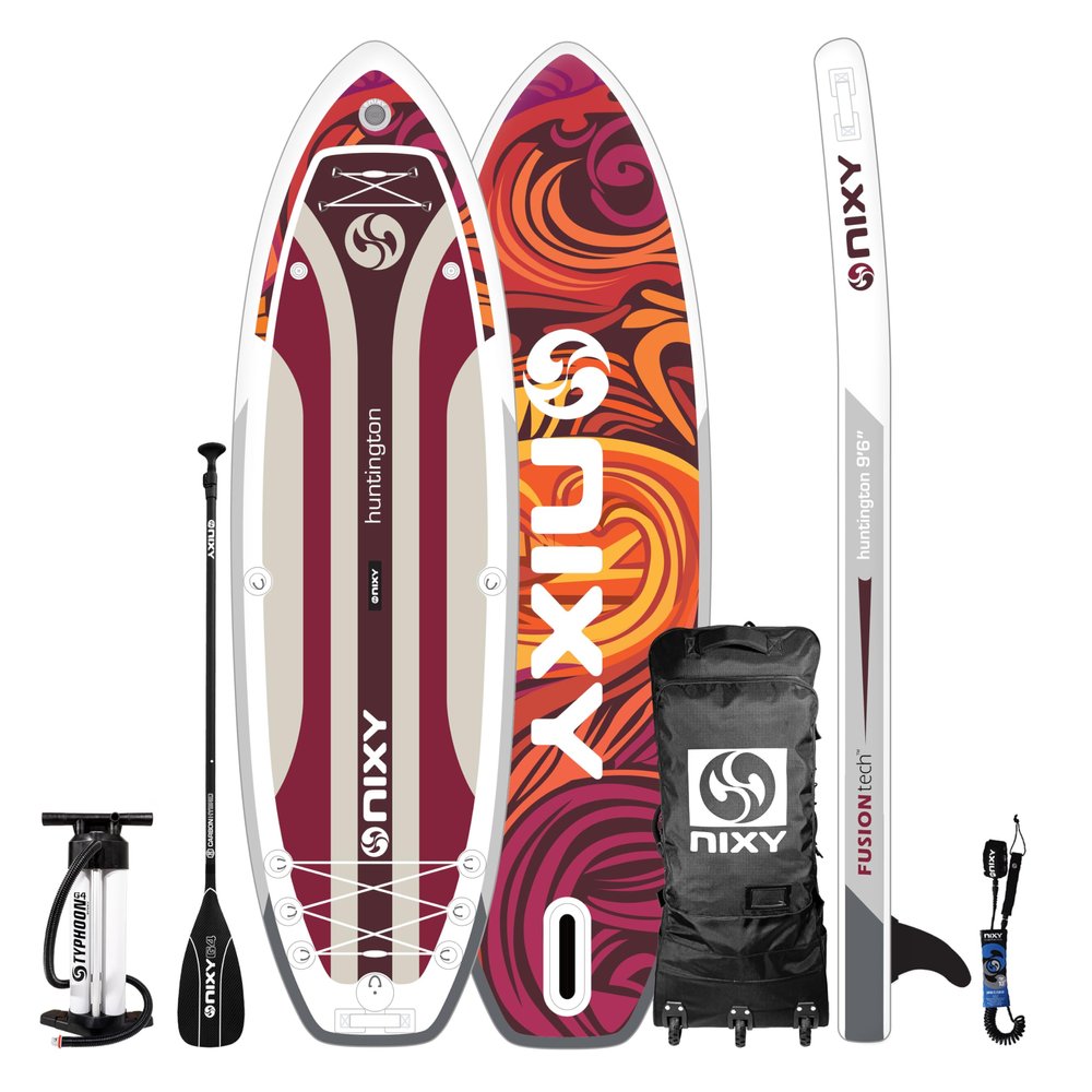 NIXY Huntington Paddle Board Compact Inflatable SUP 9'6" x 32" x 6" Ultra-Light Stand Up Paddleboard, Welded Seams, Woven Drop Stitch for Durability (RED)