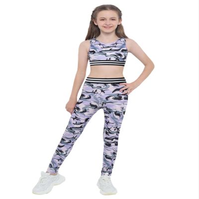 TiaoBug Kids Girls Crop Tops with Athletic Leggings Tracksuit Gymnastic Workout Active Set Two Piece Dance Outfit Lavender 12-14 Years