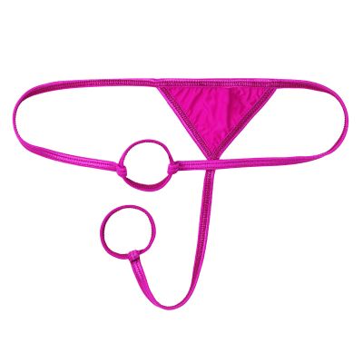 easyforever Mens Low Rise Double O-Ring Holes T-Back Thongs Lingerie Bikini G-string Briefs Underwear Hot Pink One Size