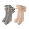 Kayotuas Baby Girls Knee High Socks with Bows Long Tube Ruffled Uniform Stockings Infant Toddler Ribbed Knit Socks (2-Pack Beige+Grey, 0-12 Months) view 1