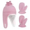 Kids Hat and Gloves Set Lined Beanie Hat with Earflaps Mitten Cold Weather Set for Boys and Girls Winter Fleece Lined Beanie Gloves Christmas New Year Warm Gift Pink view 1