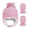 Kids Hat and Gloves Set Lined Beanie Hat with Earflaps Mitten Cold Weather Set for Boys and Girls Winter Fleece Lined Beanie Gloves Christmas New Year Warm Gift Pink view 2
