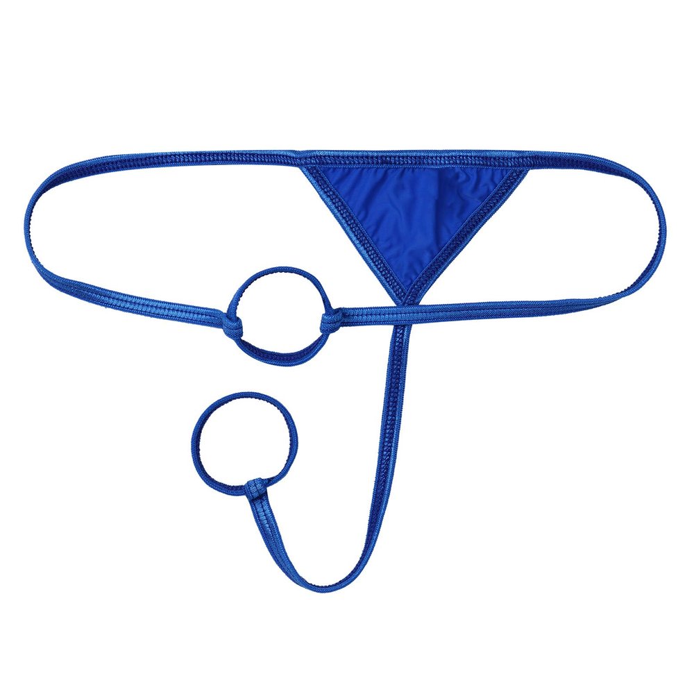 easyforever Mens Low Rise Double O-Ring Holes T-Back Thongs Lingerie Bikini G-string Briefs Underwear Royal Blue One Size