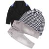 MYGBCPJS 3Pcs Boys Gentleman Outfits Set Kids Formal Jacket Suit Black Coat + Plaid Shirt + Jeans view 1