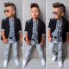MYGBCPJS 3Pcs Boys Gentleman Outfits Set Kids Formal Jacket Suit Black Coat + Plaid Shirt + Jeans view 2