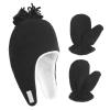 Kids Hat and Gloves Set Lined Beanie Hat with Earflaps Mitten Cold Weather Set for Boys and Girls Winter Fleece Lined Beanie Gloves Christmas New Year Warm Gift Grey view 1