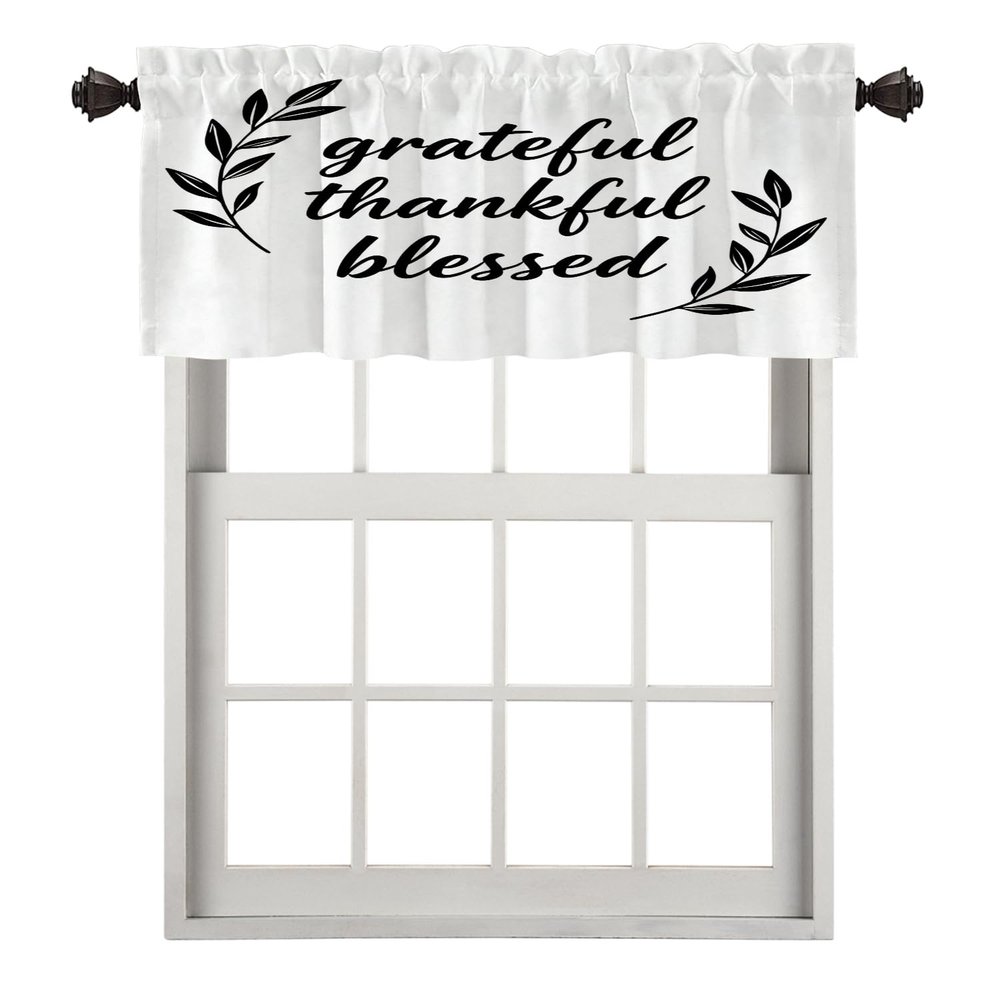 BaoNews Inspirational Quote Love Kitchen Valances Half Window Curtain, Inspirational Thanksful Quote Message Blackout Decoration Valances Curtains Drapes for Kitchen Bedroom, 52 X 18 Inch