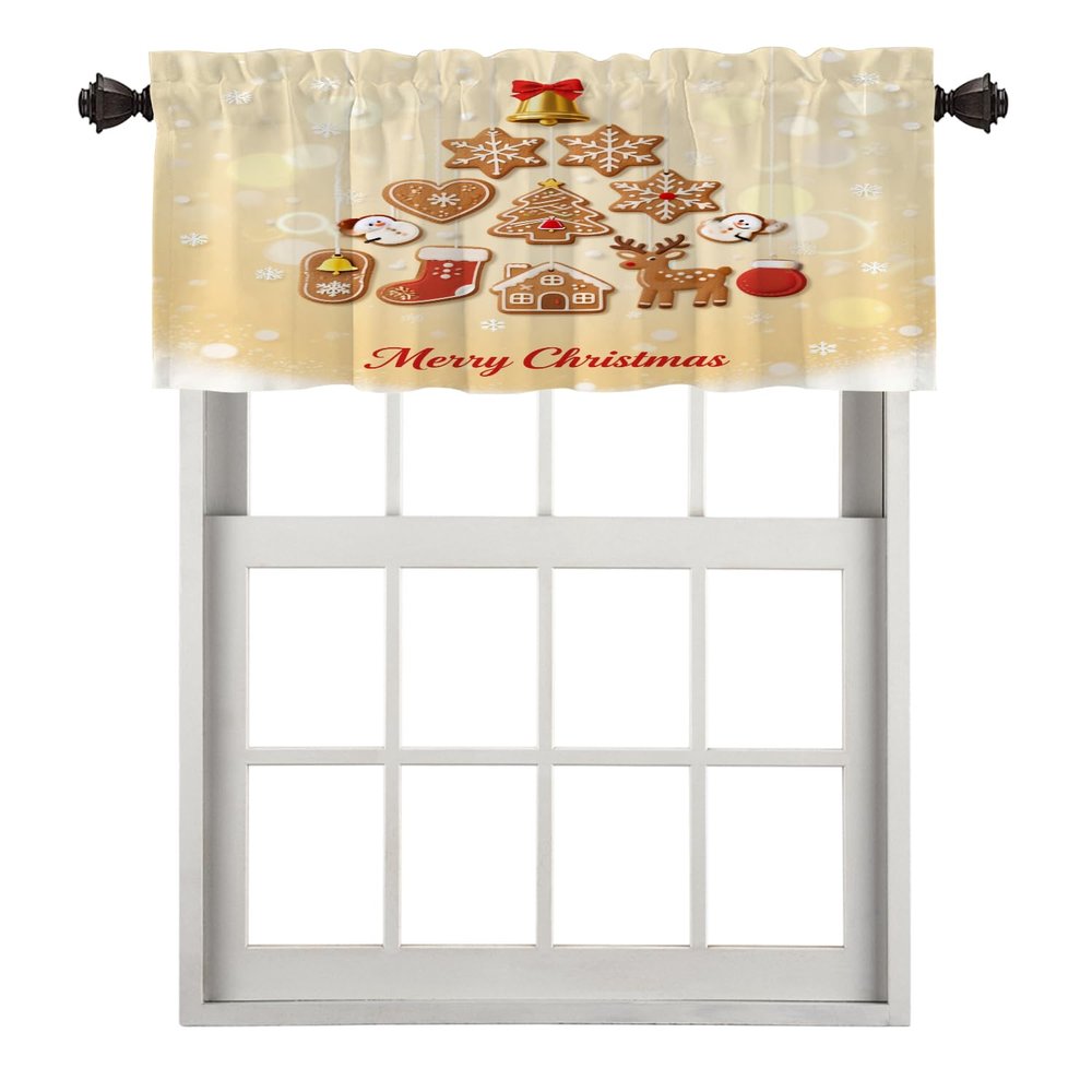 BaoNews Christmas Tree Kitchen Valances Half Window Curtain, Christmas Gingerbread Holiday Greetings Blackout Decoration Small Window Valances Curtains Drapes for Kitchen Bedroom, 52 X 18 Inch