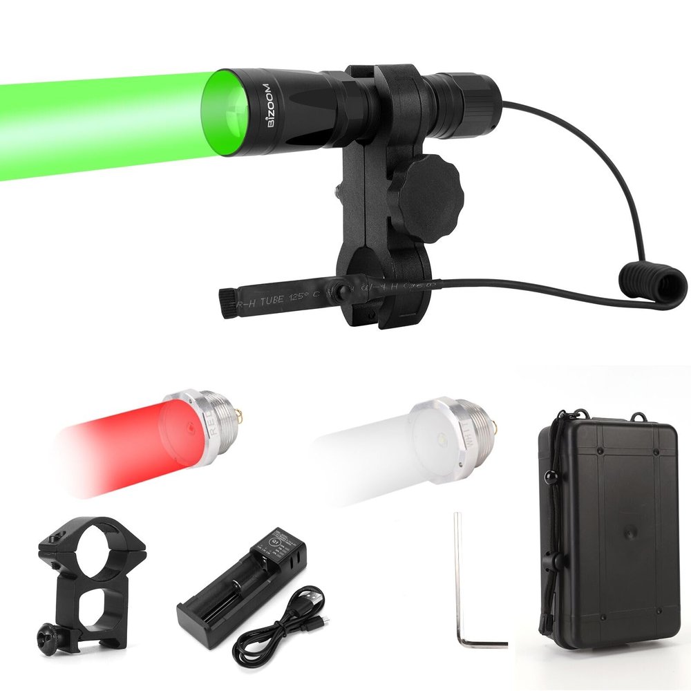 BIZOOM Upgraded KL75 Hunting Light Kit with Green Red White Interchangeable LED Modules, Zoomable Predator Light with Pressure Switch for Hog Coyote Varmint