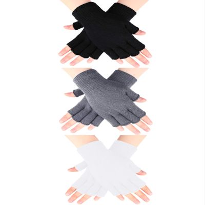 SATINIOR 3 Pairs Half Finger Gloves Winter Fingerless Knit Gloves for Typing in Cold Office(Black, Light Gray, White)