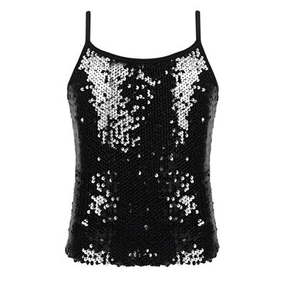 YOOJIA Kids Girls Shiny Metallic Shoulder Straps Tank Top Shirt Ballet Dance Camisole Active Gymnastic Sportwear Black001 6