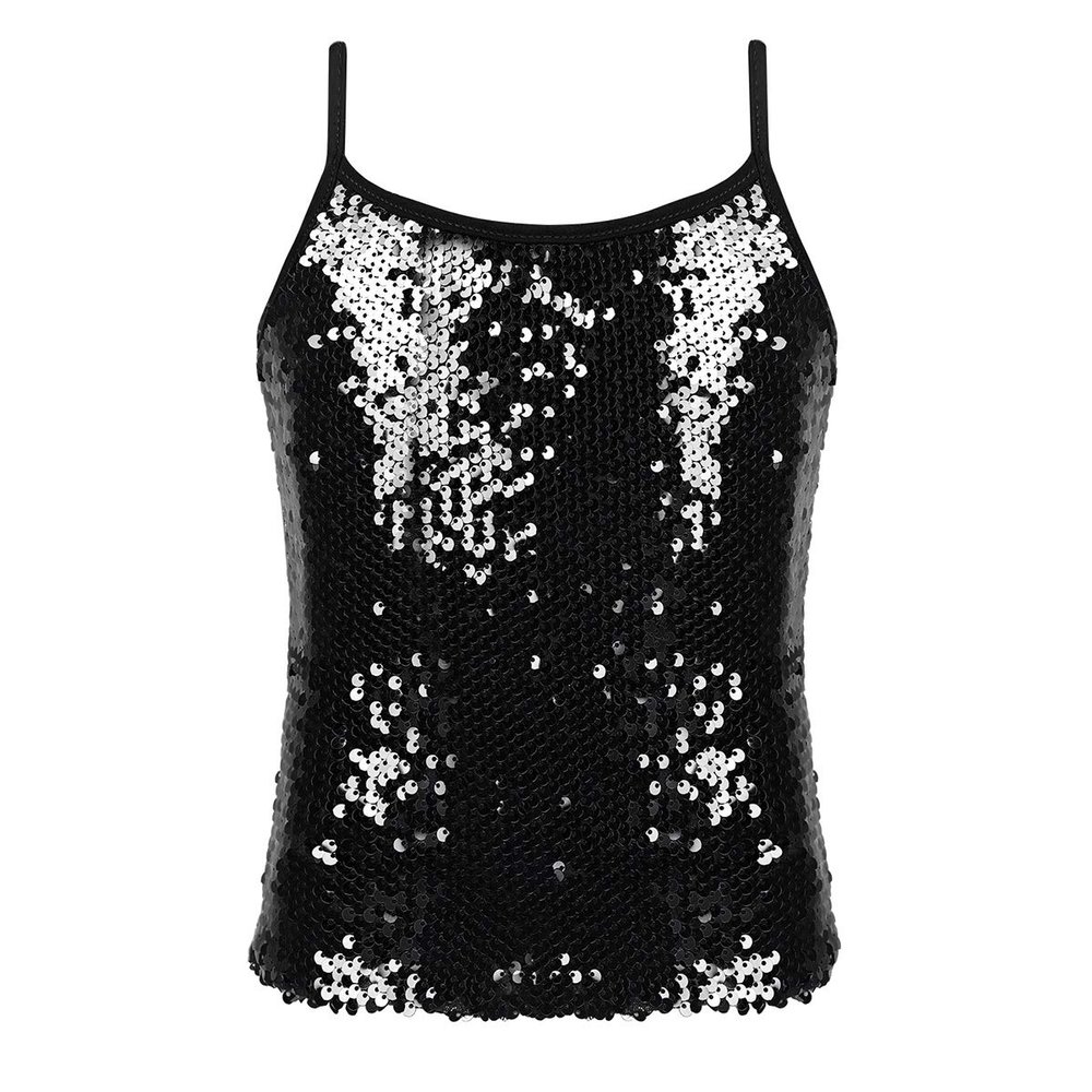 YOOJIA Kids Girls Shiny Metallic Shoulder Straps Tank Top Shirt Ballet Dance Camisole Active Gymnastic Sportwear Black001 6