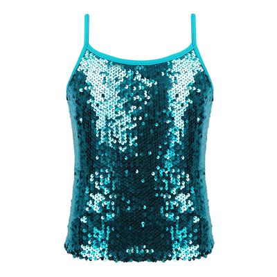 YOOJIA Kids Girls Shiny Metallic Shoulder Straps Tank Top Shirt Ballet Dance Camisole Active Gymnastic Sportwear Lake_Blue 6