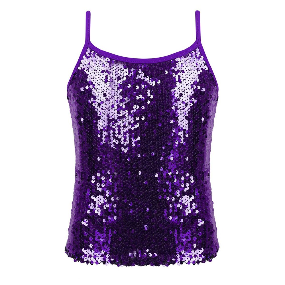 YOOJIA Kids Girls Shiny Metallic Shoulder Straps Tank Top Shirt Ballet Dance Camisole Active Gymnastic Sportwear Purple001 6