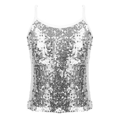 YOOJIA Kids Girls Shiny Metallic Shoulder Straps Tank Top Shirt Ballet Dance Camisole Active Gymnastic Sportwear White 6