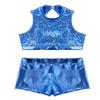 Agoky Kids Girls Ballet Athletic Tracksuits Outfits Sports Dance Crop Tops with Dancing Bottoms Shorts Gymnastics Dancing Blue Sparkly 9-10 view 3