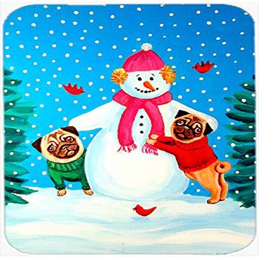 CoolCookware Snowman with Pug Glass Cutting Board - Large44; 15 x 12 in.