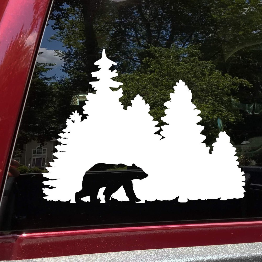 Minglewood Trading Purple - Bear in Treeline V1 Vinyl Decal - Forest Grizzly Trees - Die Cut Sticker - 18w x 13h inches