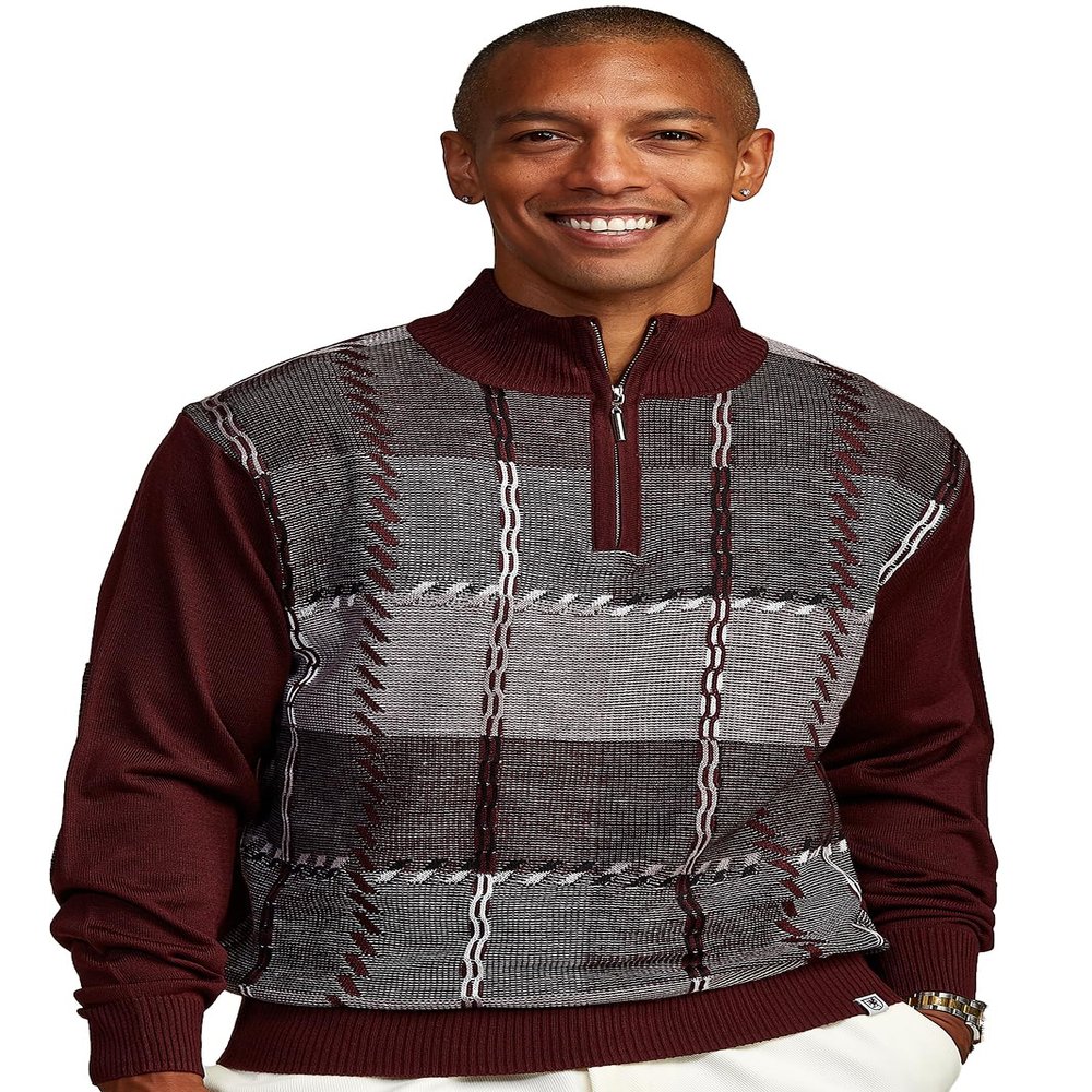 Stacy Adams Men's Sweater, GEO Square Design (4XL, Bordeaux)