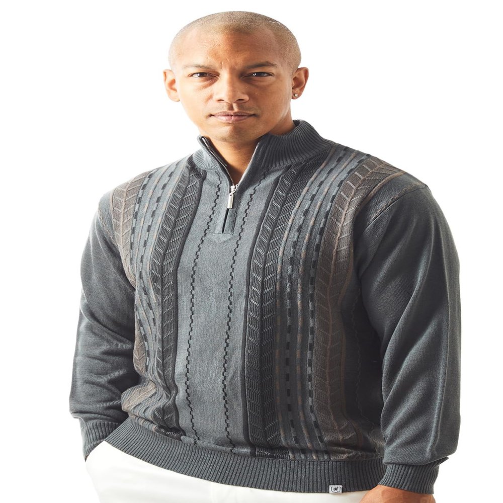 Stacy Adams Men's Sweater, Vertical Dotted Line (Large, Charcoal)
