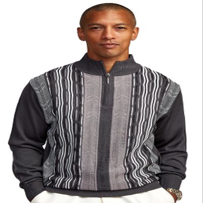 Stacy Adams Men's Sweater, Modern Cable Knit Jacquard (Large, Charcoal)