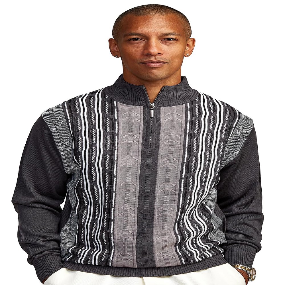 Stacy Adams Men's Sweater, Modern Cable Knit Jacquard (Large, Charcoal)
