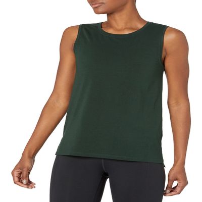 Amazon Essentials Women's Soft Cotton Relaxed-Fit Yoga Tank Top (Available in Plus Size), Deep Green, 1X