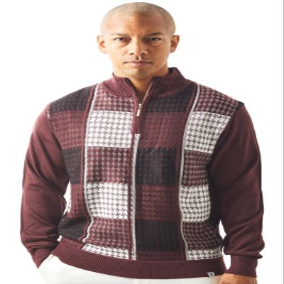 Stacy Adams Men's Sweater, Multi Square Houndstooth Pattern (Medium, Bordeaux)