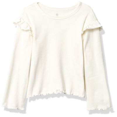 HonestBaby Organic Cotton Rib Ruffle Long Sleeve T-shirt, Sugar Swizzle, 3-6 Months