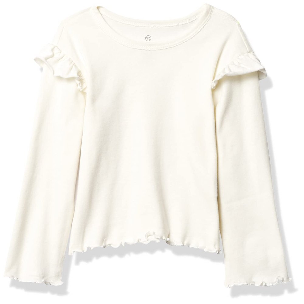 HonestBaby Organic Cotton Rib Ruffle Long Sleeve T-shirt, Sugar Swizzle, 3-6 Months