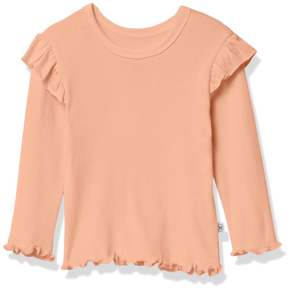 HonestBaby Organic Cotton Rib Ruffle Long Sleeve T-shirt, Roebuck, Newborn