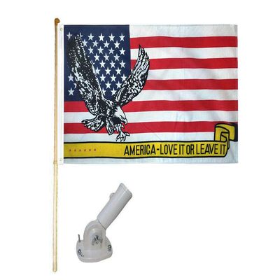 5' Wood Flag Pole Kit Nylon White Bracket 3x5 America Love It Or Leave Poly Flag