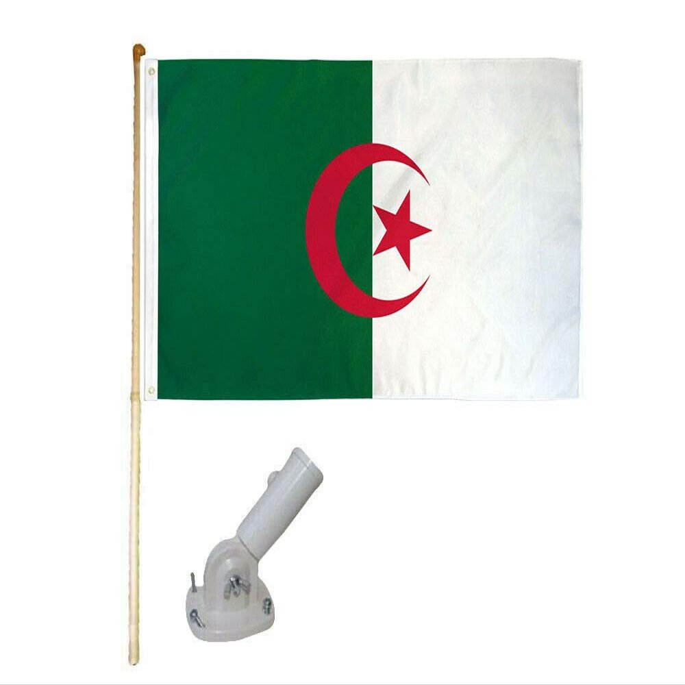 American Wholesale Superstore 5' Wooden Flag Pole Kit W/Nylon White Bracket & 3x5 Algeria Country Poly Flag