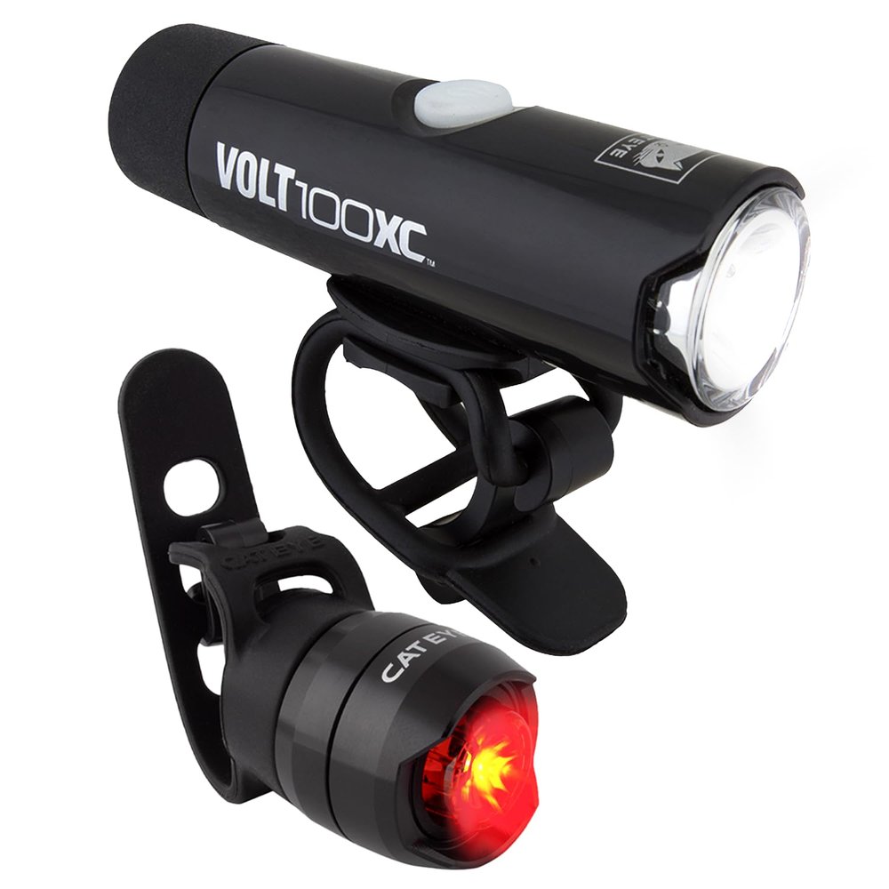 CATEYE VOLT100XC & ORB Bike Light Set USB Rechargeable Front & Rear LED Light with Aluminum Body, 5 Light Modes, Universal Handlebar Mount, Fits Road, Urban, Cruiser & Kids Bikes
